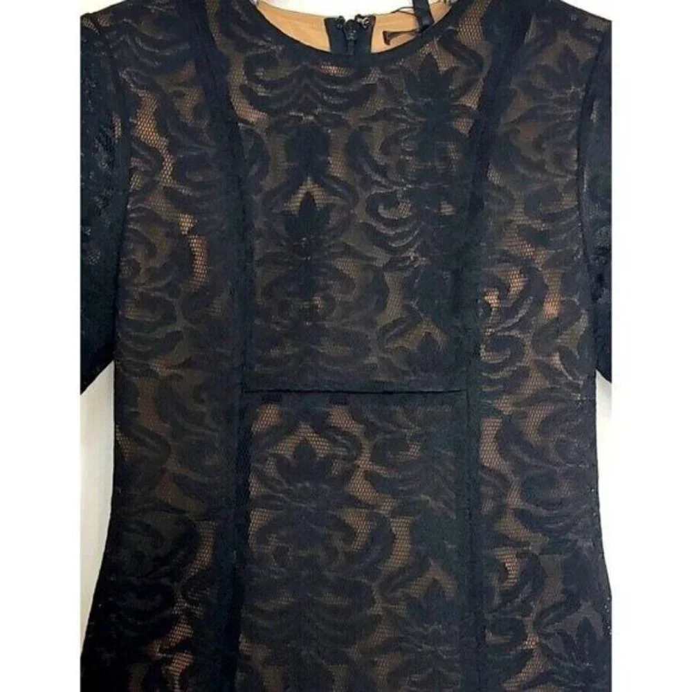 BCBGMaxAzria Ceara Mini Dress 2 Black Lace Cocktail Short Sleeve LBD NEW - Picture 7 of 11
